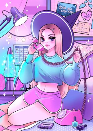 Mean Girl Witch: Pastel Goth Aesthetic Art Print - Premium Wooden Framed Poster. Ready to Hang.
