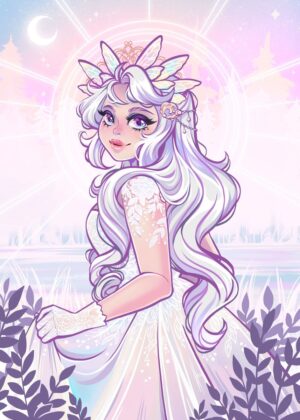 Enchanted Snow Fairy Princess: Whimsical Fantasy Art - Premium Wooden Framed Poster. Ready to Hang.
