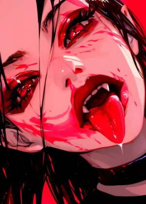 Yandere Anime Vampire Girl Art Print - Premium Wooden Framed Poster. Ready to Hang.