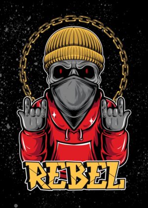Alien Rebel: Skull in Hoodie Artwork - Premium Wooden Framed Poster. Ready to Hang.