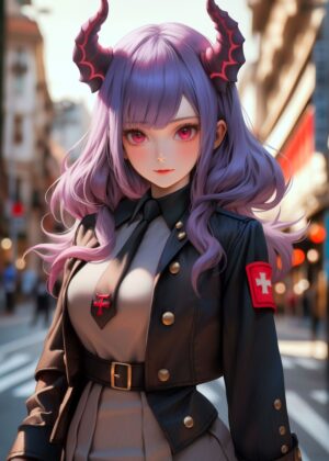 Cute Demon Girl Anime Art Print - Premium Wooden Framed Poster. Ready to Hang.