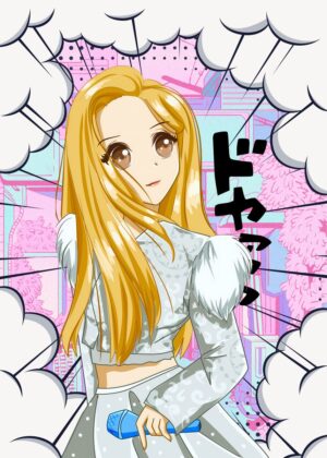 Anime Girl 3: Vibrant Pop Art Style Illustration - Premium Wooden Framed Poster. Ready to Hang.