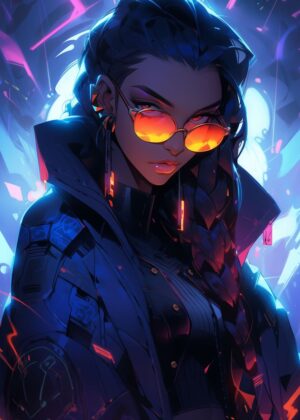 Agent Cyberpunk Girl: High-Resolution Digital Art Print - Premium Wooden Framed Poster. Ready to Hang.