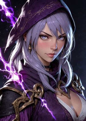 Mystical Anime Sorceress: High-Resolution Digital Art Print - Premium Wooden Framed Poster. Ready to Hang.