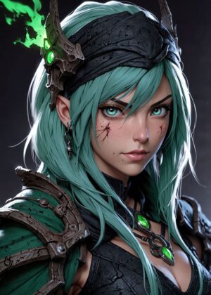 Fierce Female Anime Warrior - Digital Art Print - Premium Wooden Framed Poster. Ready to Hang.