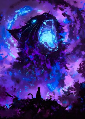 Screaming Galaxy Cat: A Cosmic Meow - Premium Wooden Framed Poster. Ready to Hang.