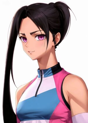 Sporty Anime Girl with Ponytail - Premium Wooden Framed Poster. Ready to Hang.