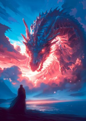 Dragon's Gaze: A Fantasy Art Print - Premium Wooden Framed Poster. Ready to Hang.