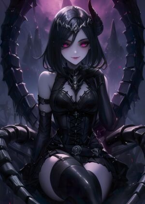 Gothic Spider Girl: Dark Fantasy Art Print - Premium Wooden Framed Poster. Ready to Hang.