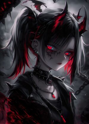 Gothic Anime Girl Art Print - Premium Wooden Framed Poster. Ready to Hang.