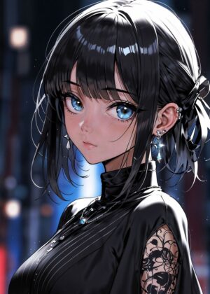 Ethereal Night: Anime Girl Art Print - Premium Wooden Framed Poster. Ready to Hang.