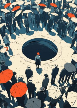 The Abyss: A Surreal Illustration of Isolation and Conformity - Premium Wooden Framed Poster. Ready to Hang.
