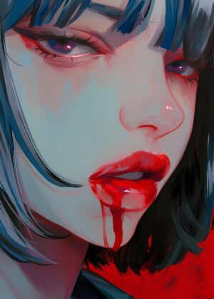 Yandere Anime Vampire Girl Art Print - Premium Wooden Framed Poster. Ready to Hang.