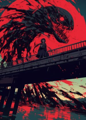 Girl Facing the Abyss: An Art Print - Premium Wooden Framed Poster. Ready to Hang.