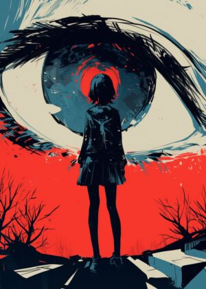 Abnormal Core: A Girl's Gaze into the Abyss - Premium Wooden Framed Poster. Ready to Hang.