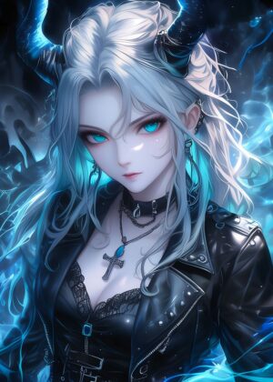 Demon Faith Girl: Anime Art Print - Premium Wooden Framed Poster. Ready to Hang.