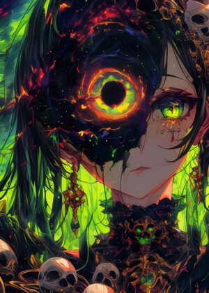Psychodelic Poison Girl: Dark Fantasy Anime Art Print - Premium Wooden Framed Poster. Ready to Hang.