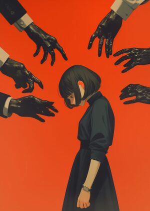 Surreal Girl Under Pressure: Fine Art Print - Premium Wooden Framed Poster. Ready to Hang.