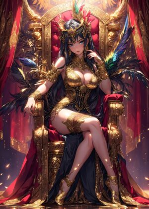 Featherqueen Cleopatra: A Reign of Gold and Glory - Premium Wooden Framed Poster. Ready to Hang.
