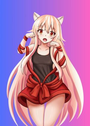 Adorable Anime Cat Girl: A Cute and Sexy Artwork - Premium Wooden Framed Poster. Ready to Hang.