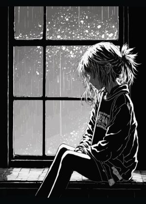 Antisocial Sad Girl: Rainy Day Melancholy - Premium Wooden Framed Poster. Ready to Hang.