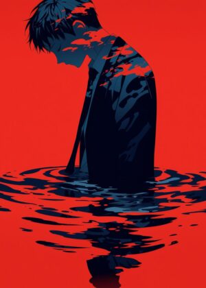 Crimson Reflections: A Digital Art Print - Premium Wooden Framed Poster. Ready to Hang.