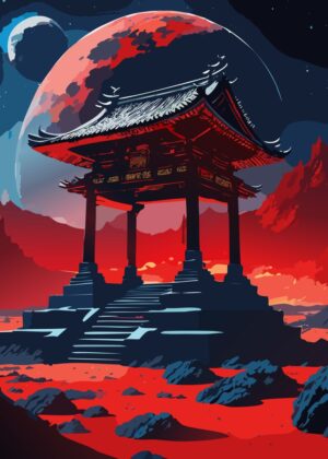 Alien Shrine: A Celestial Landscape - Premium Wooden Framed Poster. Ready to Hang.