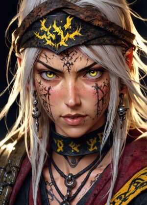 Fierce Female Elf Warrior Art Print - Premium Wooden Framed Poster. Ready to Hang.