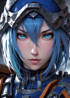Cyberpunk Anime Girl: High-Resolution Digital Art Print - Premium Wooden Framed Poster. Ready to Hang.