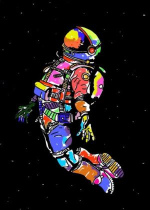 Cosmic Wanderer: A Vibrant Space Art Print - Premium Wooden Framed Poster. Ready to Hang.