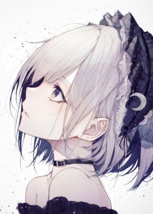 Elegant Goth Maid Anime Girl Art Print - Premium Wooden Framed Poster. Ready to Hang.