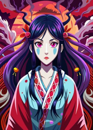 Anime Girl Power: Vibrant Digital Art Print - Premium Wooden Framed Poster. Ready to Hang.