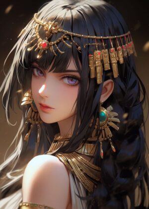 Cleopatra: An Anime Portrait of Ancient Egyptian Royalty - Premium Wooden Framed Poster. Ready to Hang.