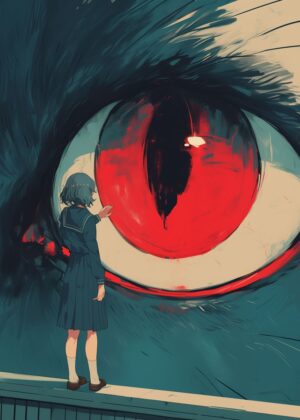 Abnormal Core: A Girl and a Giant Eye - Premium Wooden Framed Poster. Ready to Hang.