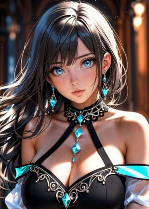 Enchanting Elegance: A Digital Art Print of a Beautiful Anime Girl - Premium Wooden Framed Poster. Ready to Hang.