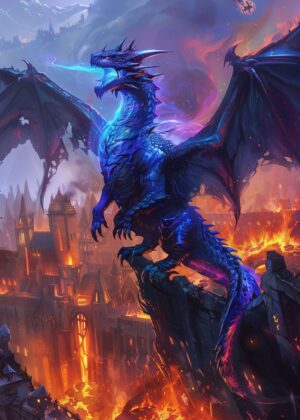 Majestic Dragon Fantasy Art Print - Premium Wooden Framed Poster. Ready to Hang.