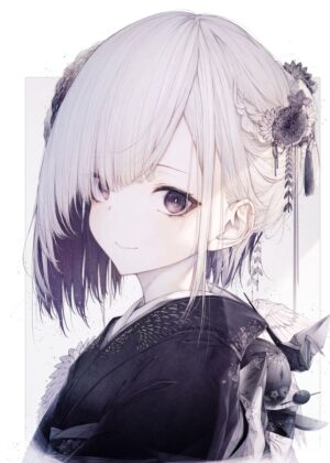 Anime Girl in Traditional Kimono - Premium Wooden Framed Poster. Ready to Hang.
