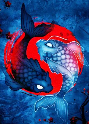 Yin Yang Jujutsu Kaisen Koi Fish Art Print - Premium Wooden Framed Poster. Ready to Hang.