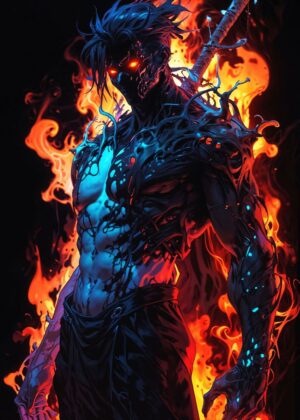 Inferno Wraith: Digital Art Print - Premium Wooden Framed Poster. Ready to Hang.