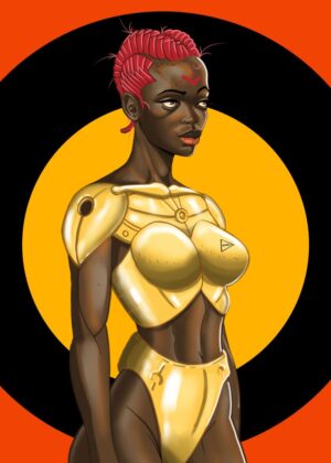 Black Citizen 2092: A Futuristic Vision of Strength and Beauty - Premium Wooden Framed Poster. Ready to Hang.