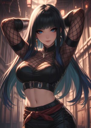 Mysterious Kunoichi: Anime Girl Artwork - Premium Wooden Framed Poster. Ready to Hang.