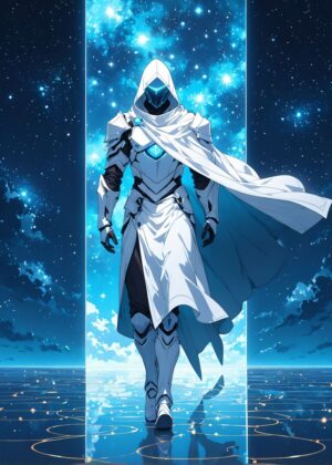 Ghost Mirror: A Celestial Knight's Journey - Premium Wooden Framed Poster. Ready to Hang.