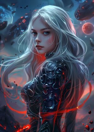 Ethereal Anime Gray Hair Woman Art Print - Premium Wooden Framed Poster. Ready to Hang.