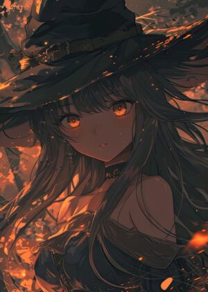 Anime Halloween Witch Art Print - Premium Wooden Framed Poster. Ready to Hang.