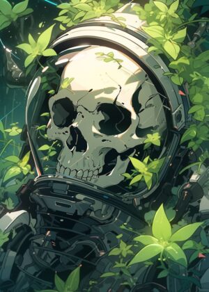 Overgrown Astronaut Skull: A Digital Art Print - Premium Wooden Framed Poster. Ready to Hang.