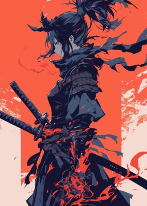 Fierce Samurai Woman Art Print - Premium Wooden Framed Poster. Ready to Hang.