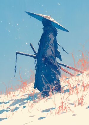 Winter Samurai: A Journey Through Serenity - Premium Wooden Framed Poster. Ready to Hang.