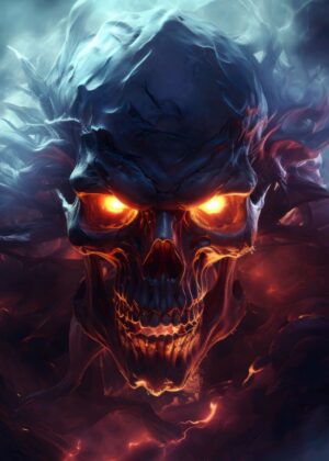 Fiery Skull Overlord Anime Art Print - Premium Wooden Framed Poster. Ready to Hang.