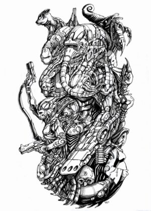 Heavy Metal Alien Art Print: Biomechanical Fusion - Premium Wooden Framed Poster. Ready to Hang.