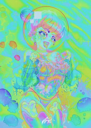 Under the Abyss: A Psychedelic Dive into Surrealism - Premium Wooden Framed Poster. Ready to Hang.